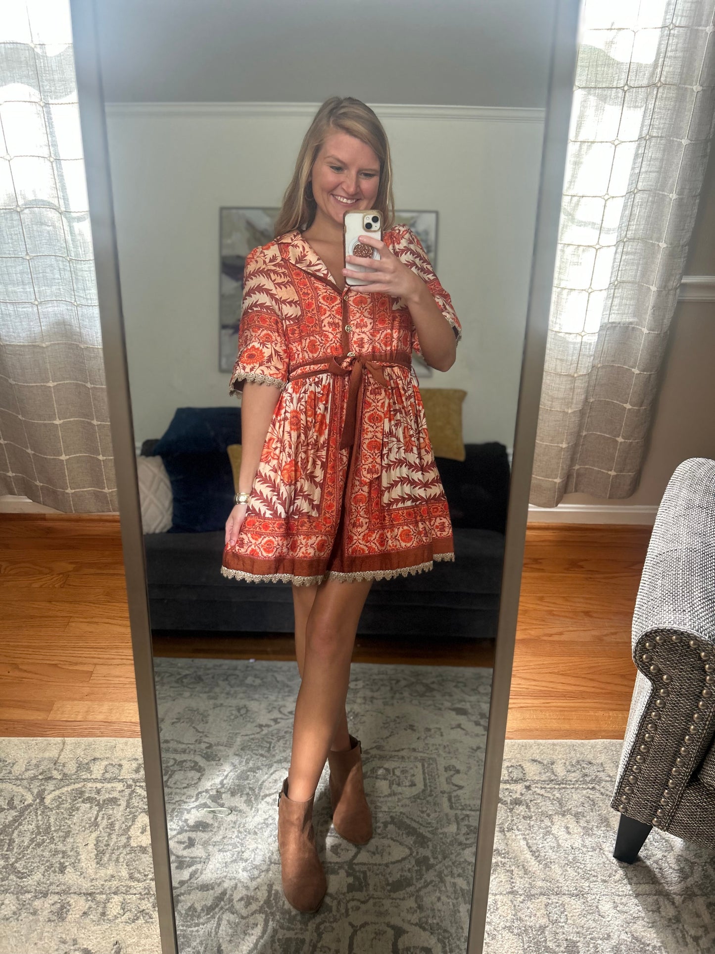 Autumn Light Lace Trim Dress