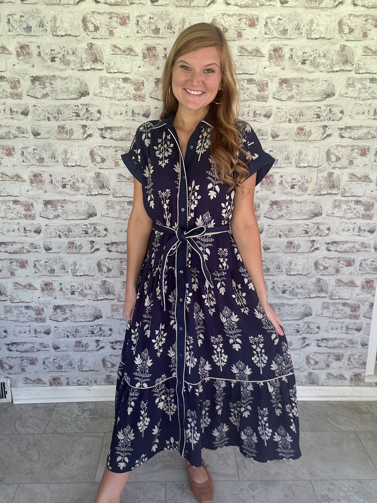 Ellison Row Botanical Collared Midi Dress