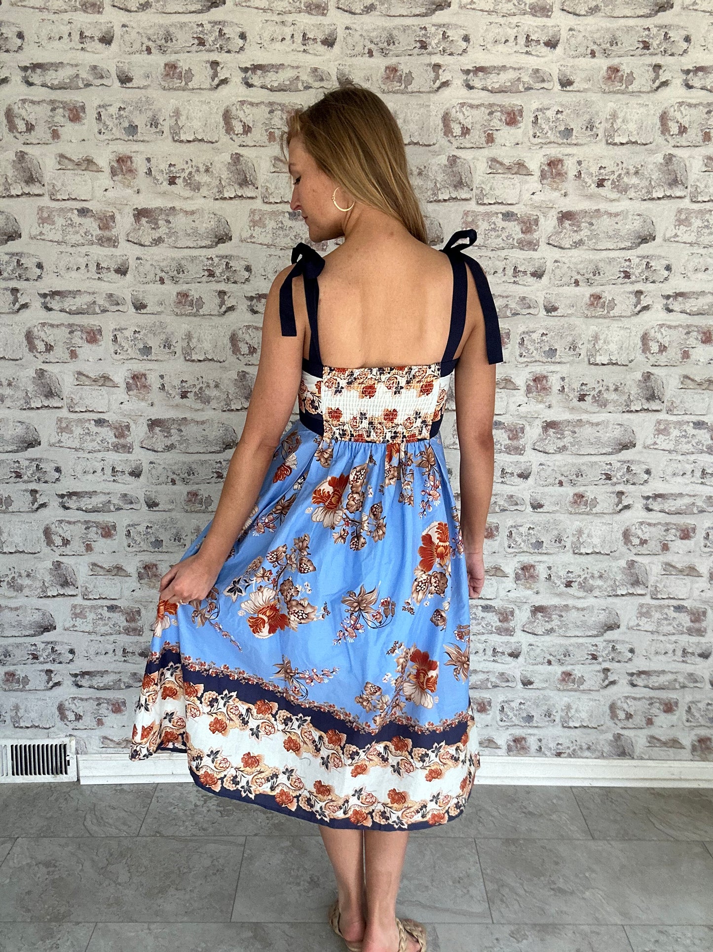 Bradley Blue Tie Strap Midi Dress