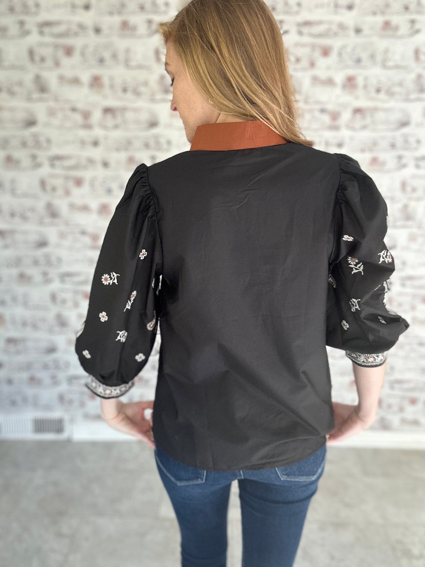 Fall Neutrals Embroidered Top