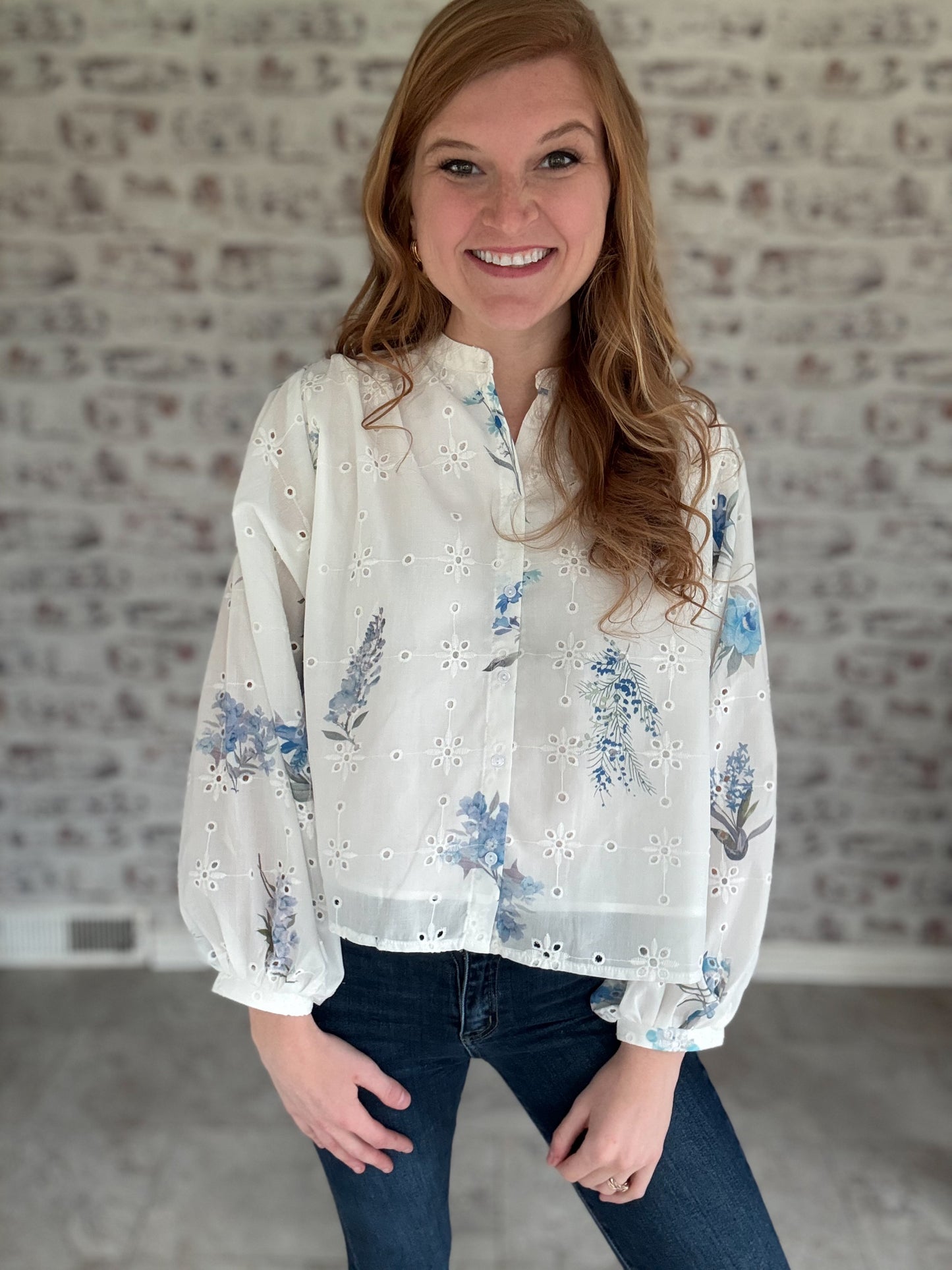 Dainty Dream Floral Eyelet Blouse
