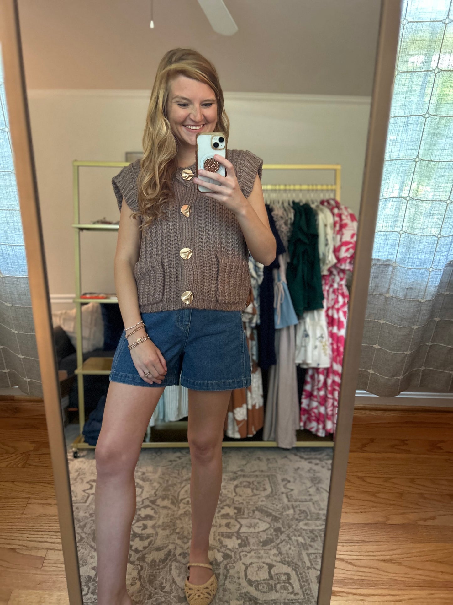 Ivy Lane Buttoned Sweater Vest in Mocha