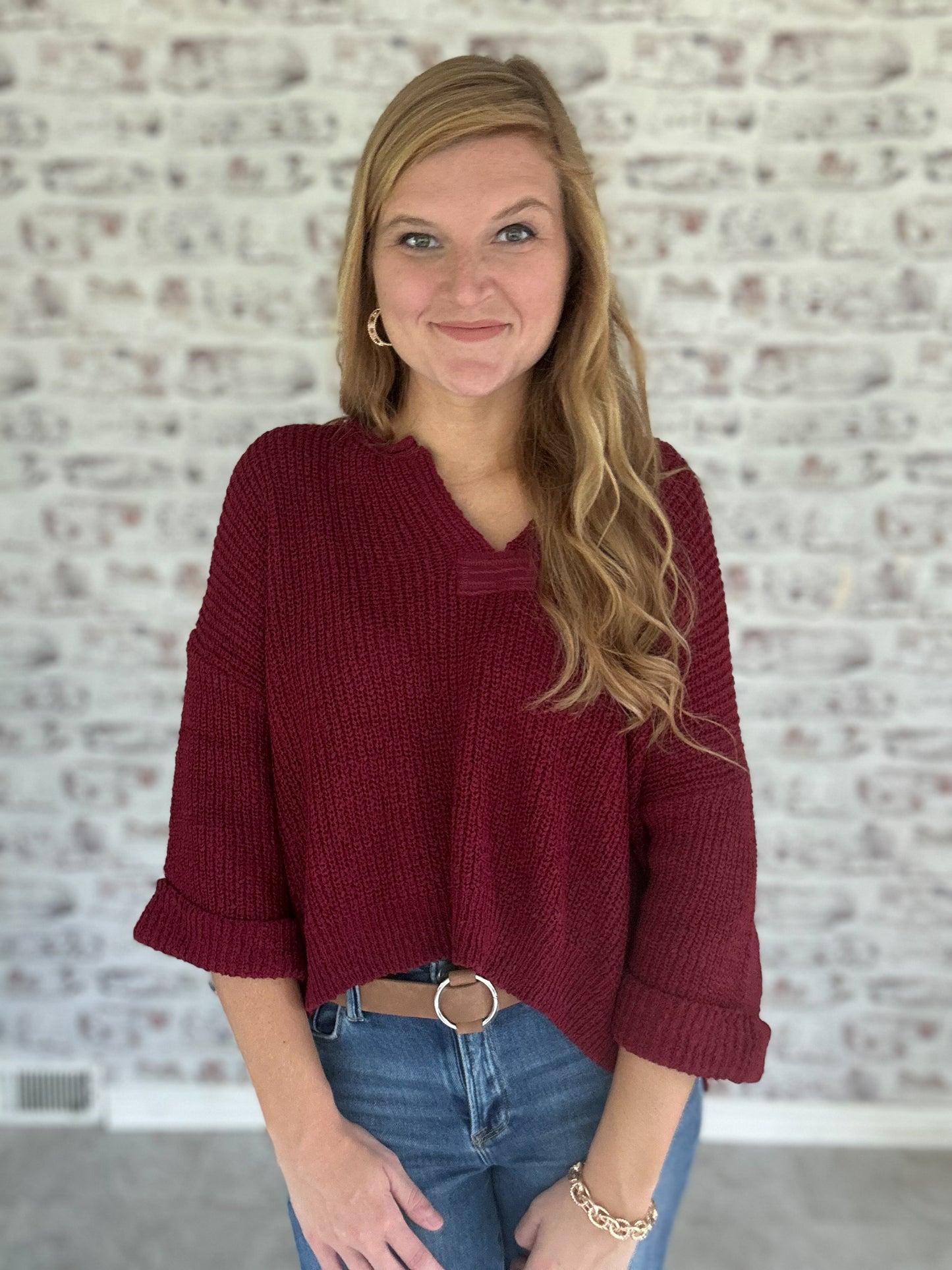 Oversized Crop Sweater in Cabernet