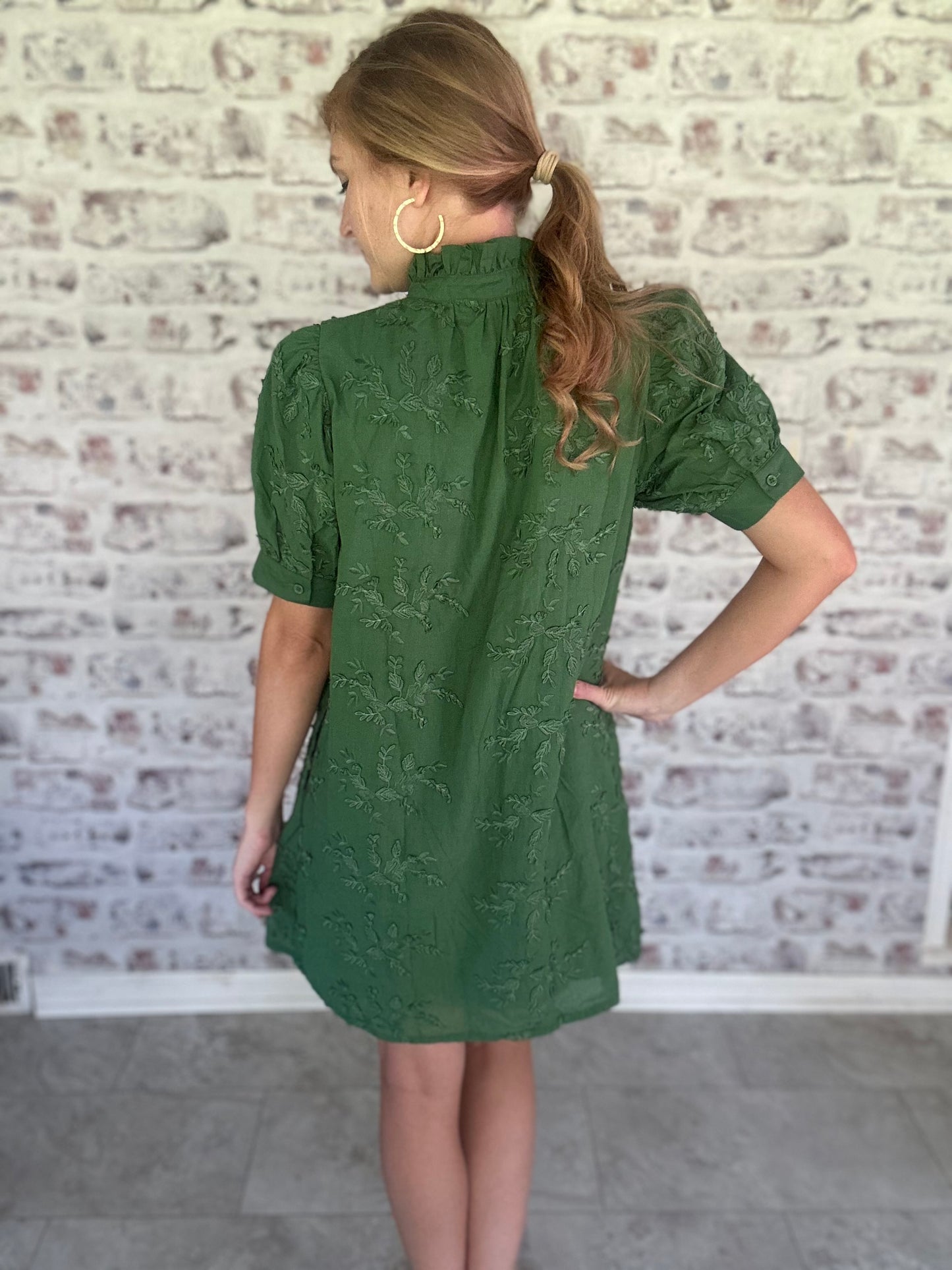 Vintage Vines Floral Appliqué Mini Dress in Green
