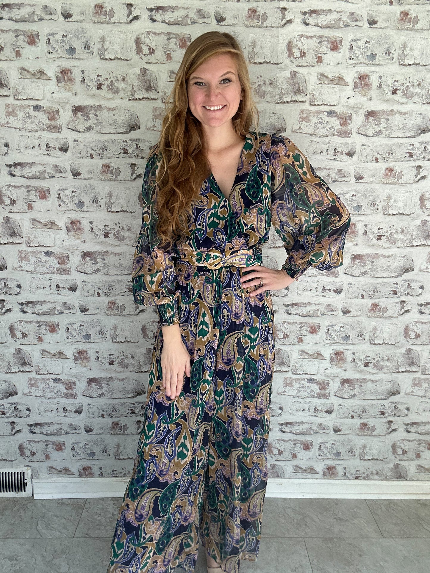 Verdant Dreams Belted Paisley Jumpsuit