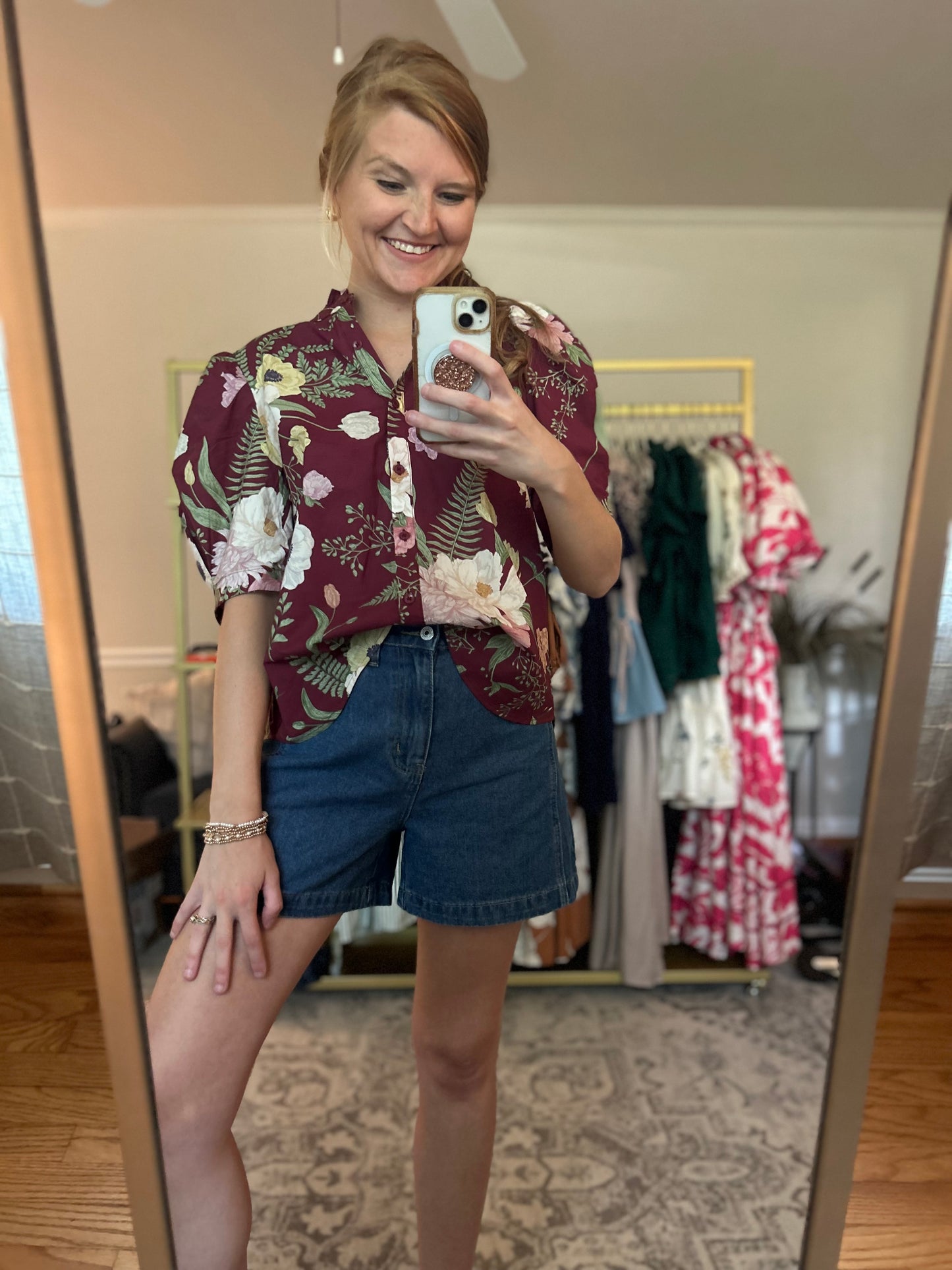 Magnolia Grove Button Down Blouse in Maroon