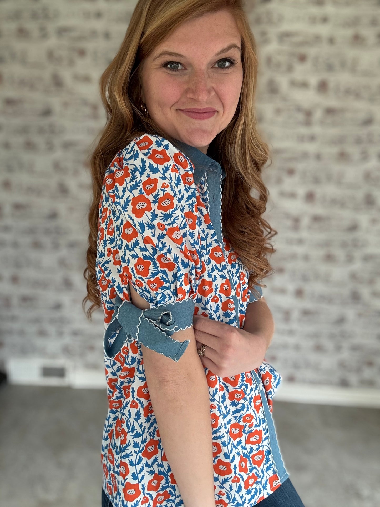 Prim and Floral Bow Sleeve Blouse