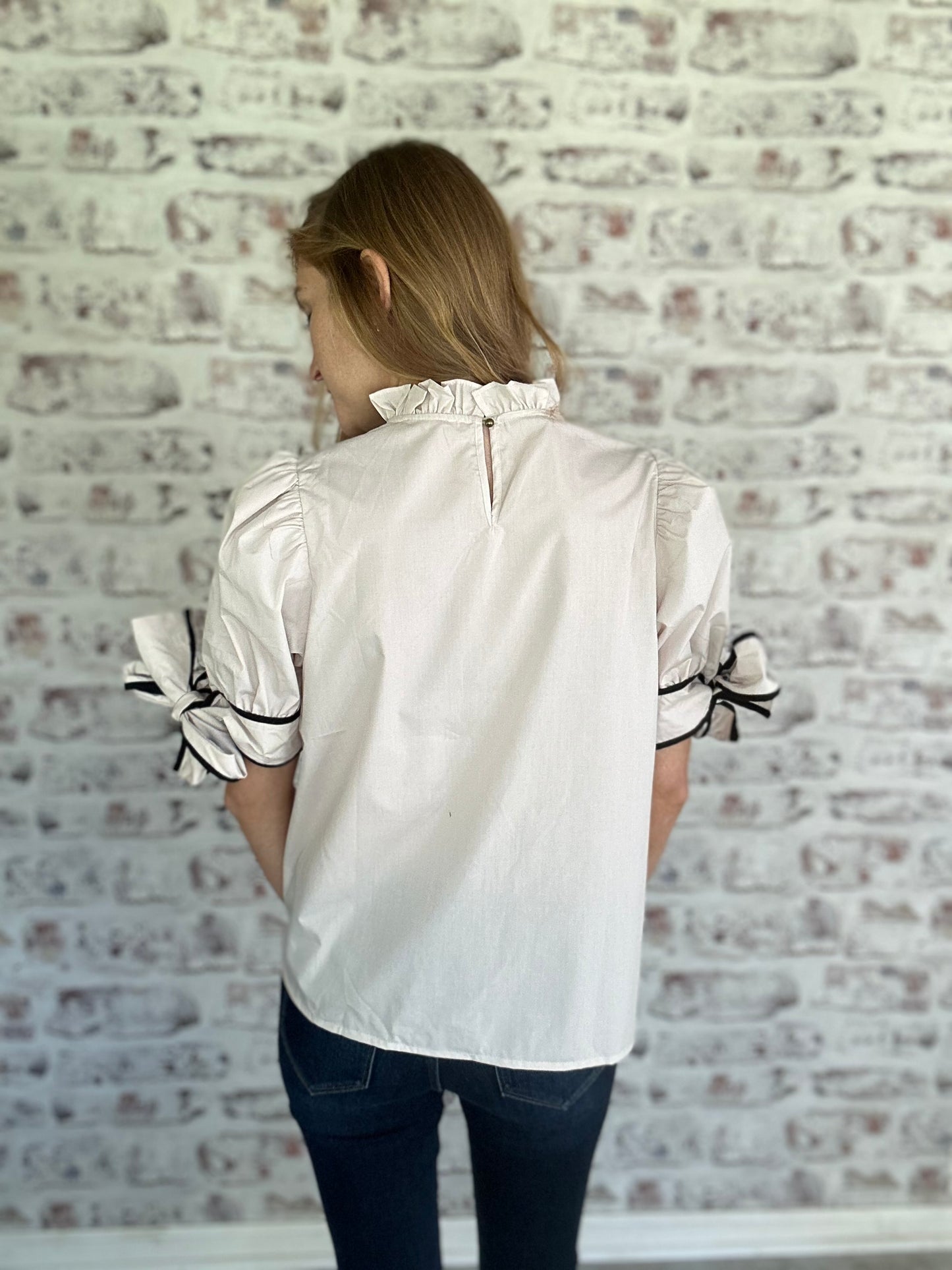 Ruffle Neck Bow Sleeve Top