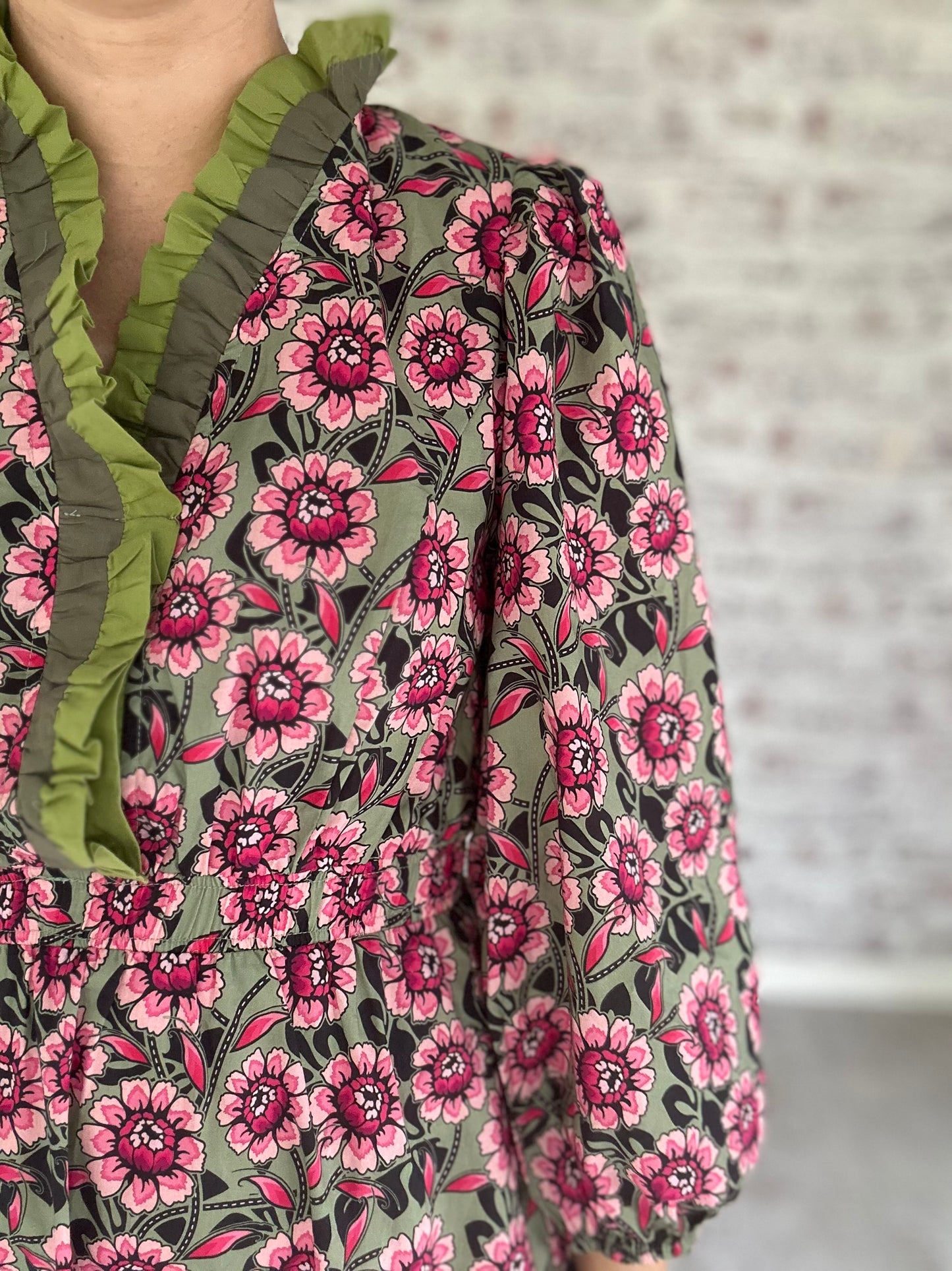 Greenwich Garden Ruffle Neck Midi Dres