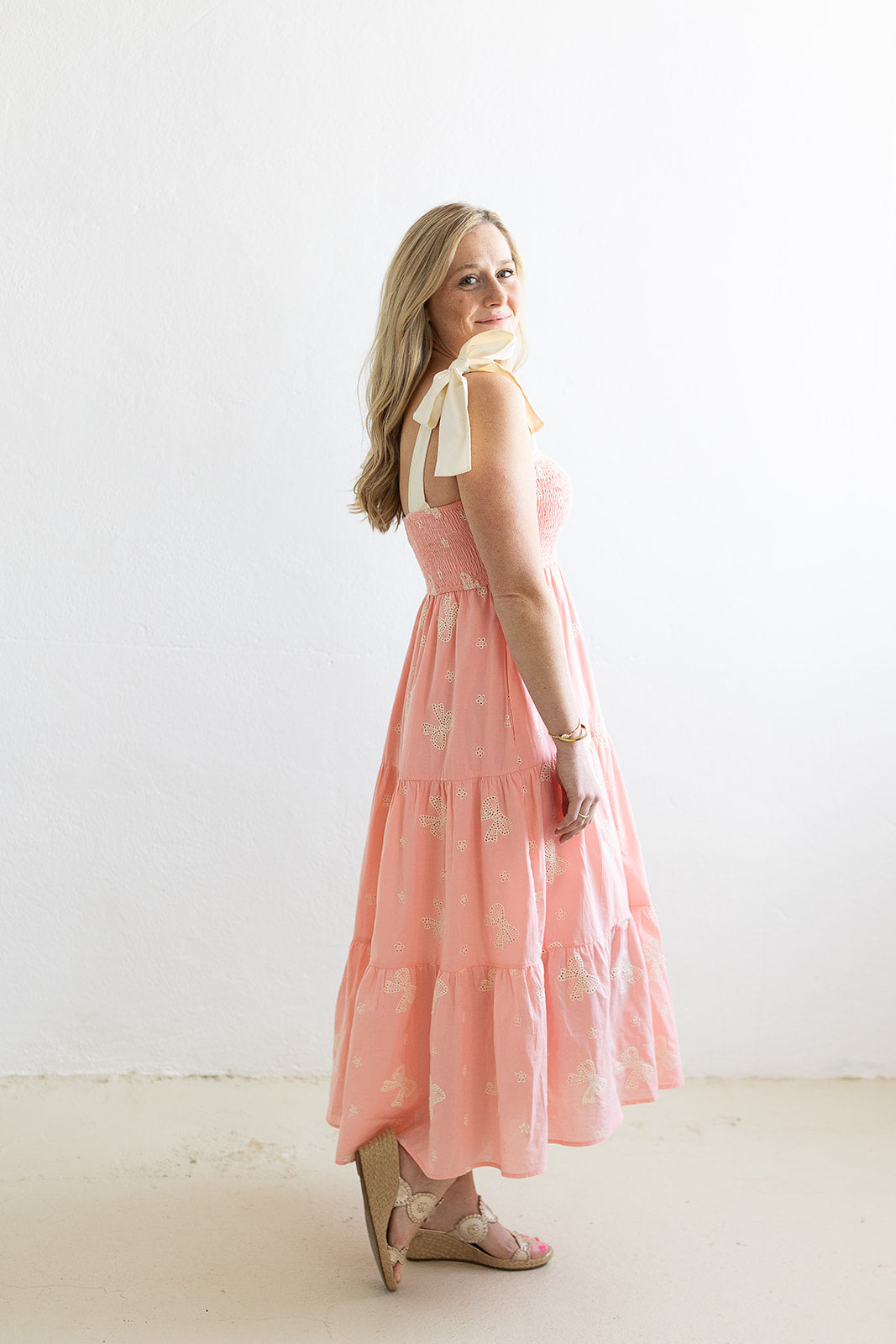 Pretty Whimsy Bow Smocked Midi Dress