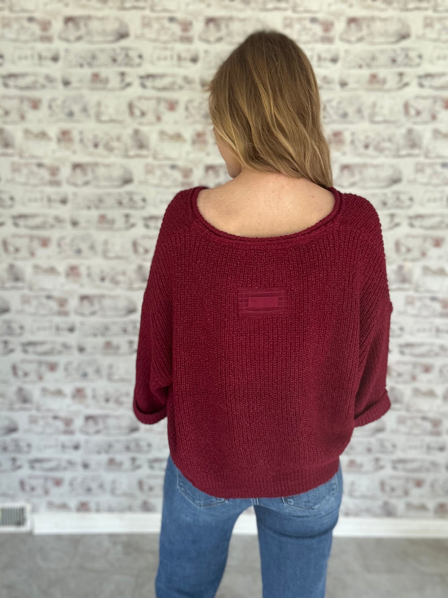 Oversized Crop Sweater in Cabernet