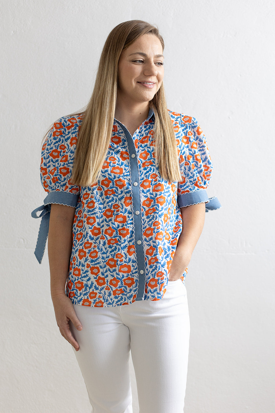 Prim and Floral Bow Sleeve Blouse