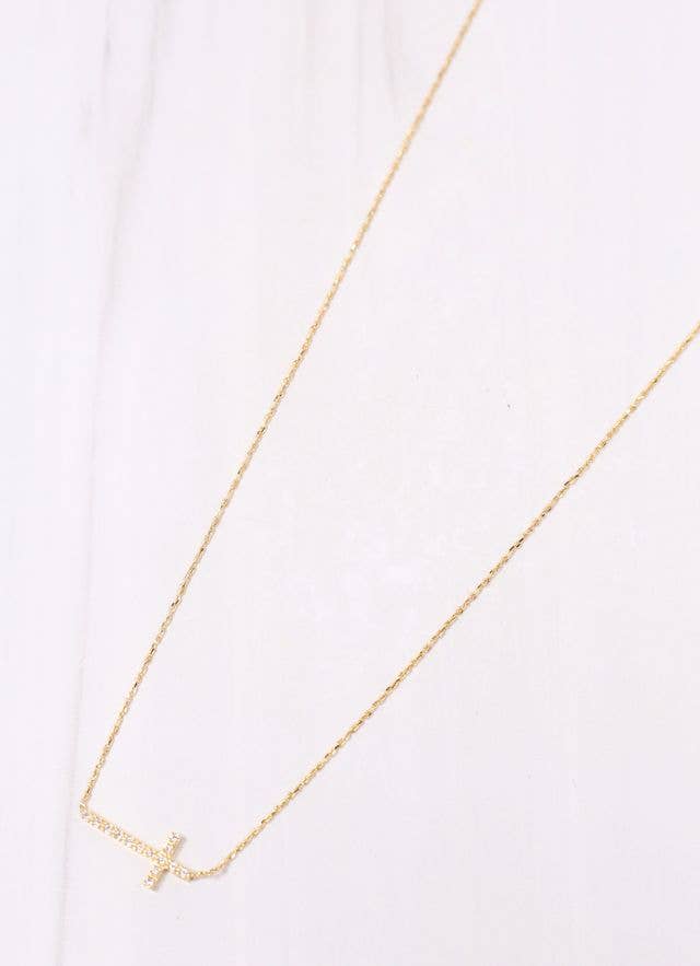 MacMillian CZ Side Cross Necklace