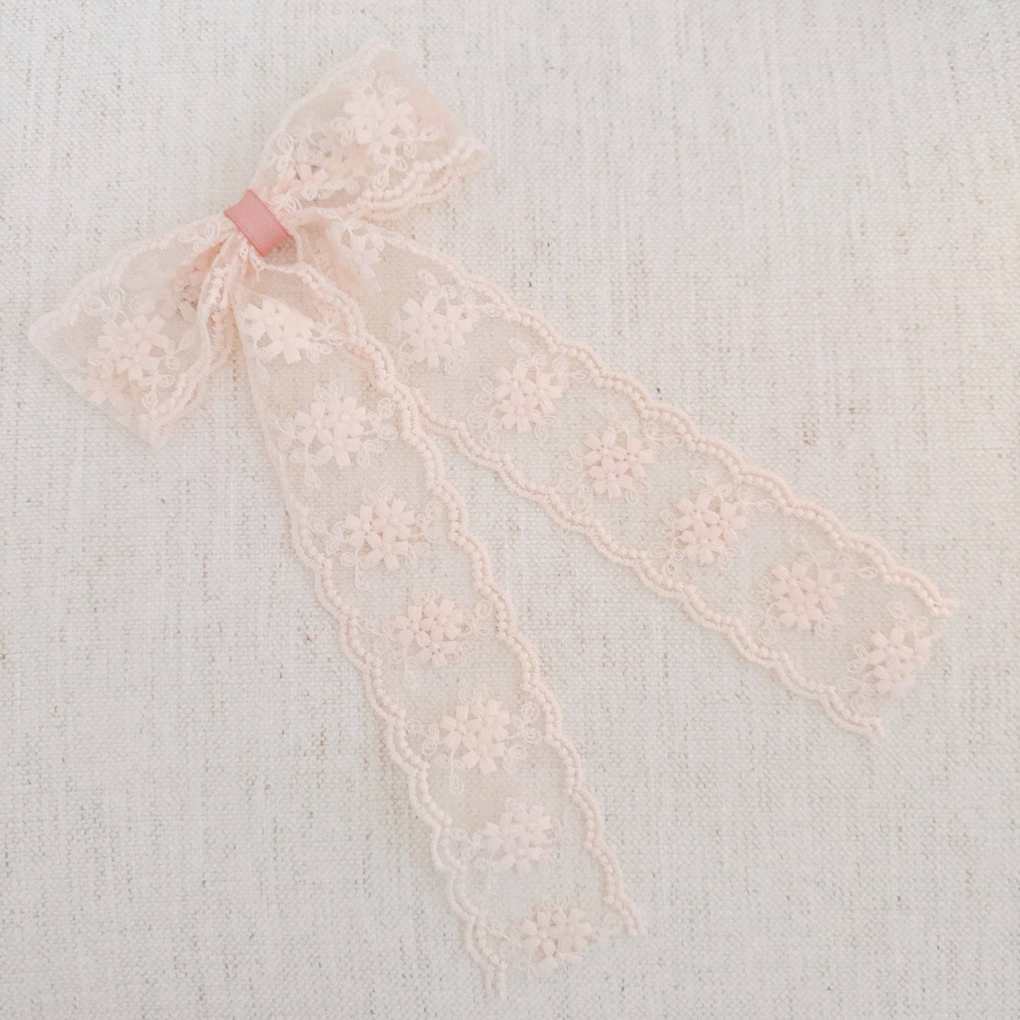 French Lace Sheer Bow Hair Clip: Pink