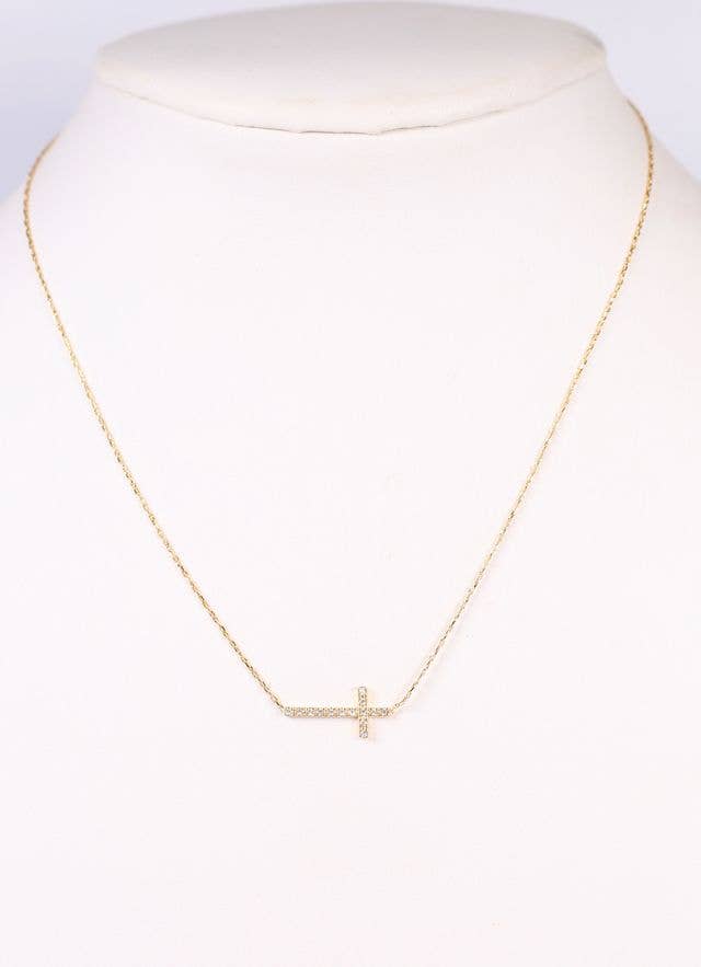 MacMillian CZ Side Cross Necklace