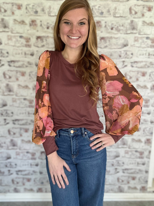 Sunset Garden Floral Sleeve Top
