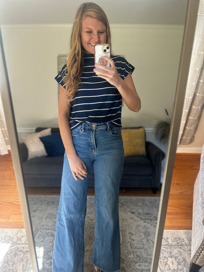 Belmont Striped Mock Neck Top