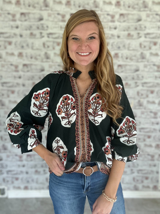 Storybook Botanica Blouse in Forest Green