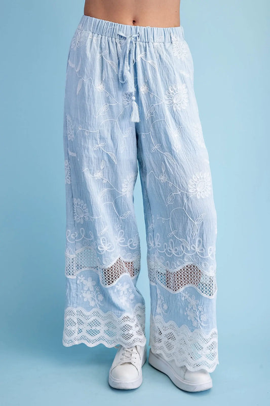 Driftwood Daydream Embroidered Pants in Blue