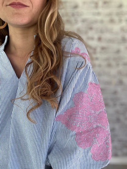 Southern Shoreline Embroidered Sleeve Blouse