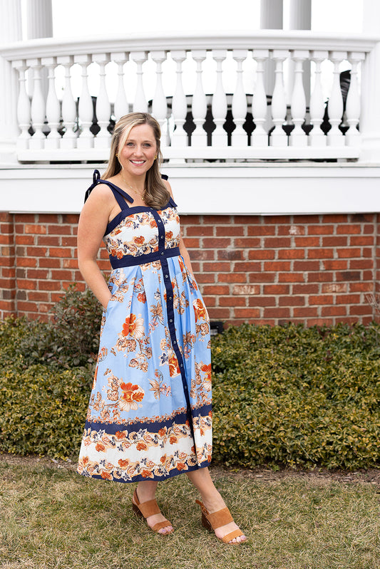 Bradley Blue Tie Strap Midi Dress