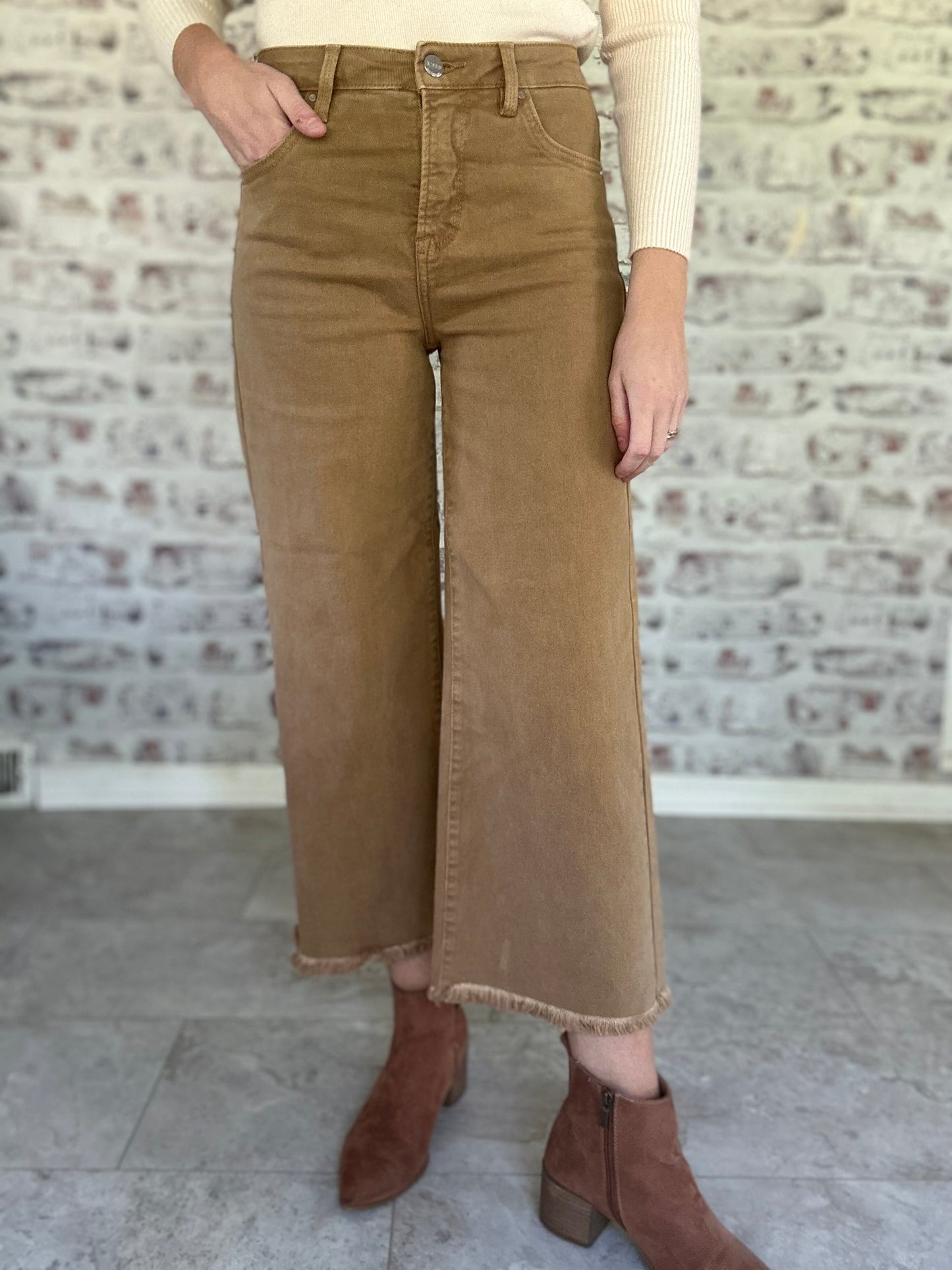 Mocha High Rise Tummy Control Cropped Jeans