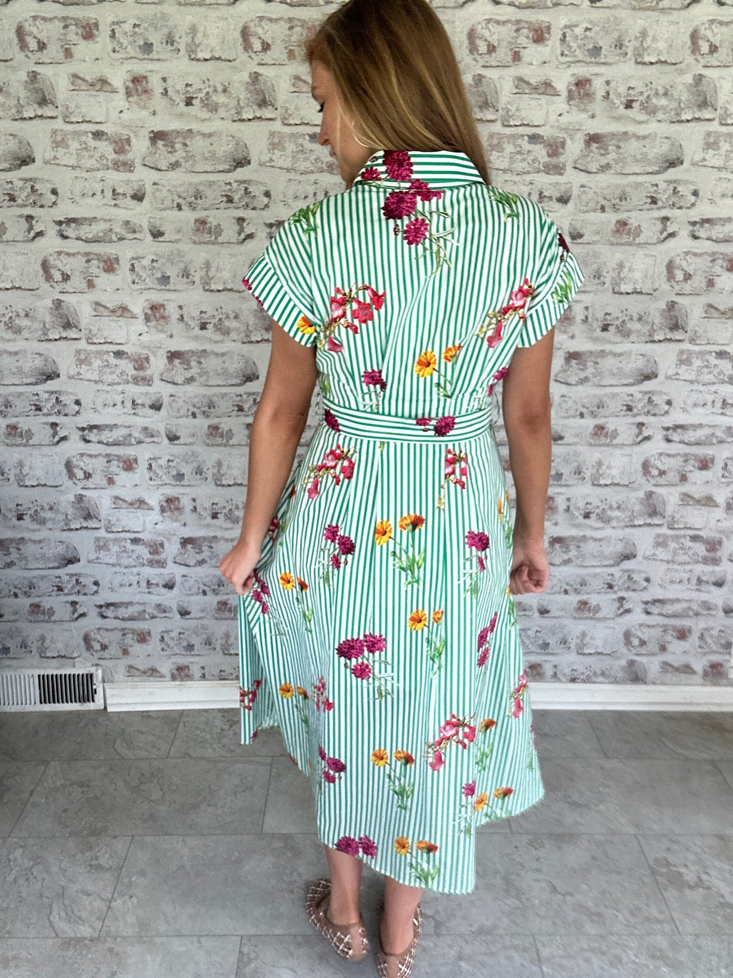 Covington Courtyard Striped Floral Dress