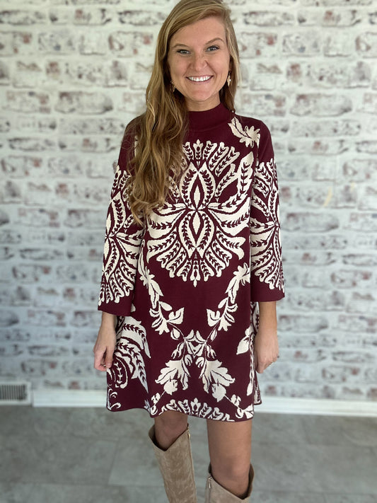 Baroque Bloom Knit Shift Dress