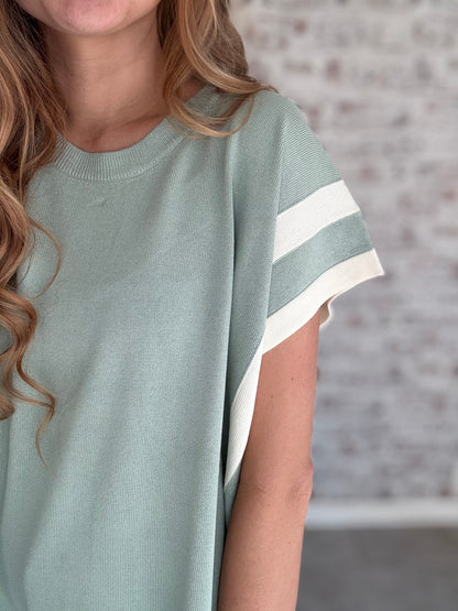 Stripe and Ease Contrast Top in Mint