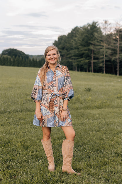 Painted Path Belted Mini Dress