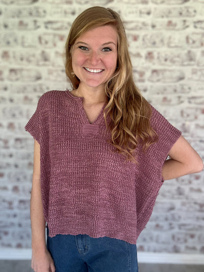 Easygoing Textured Knit Top in Light Rose