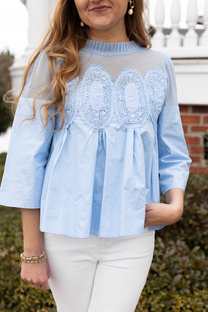 Astoria Lace Blouse in Blue