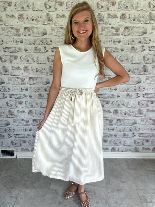 Simply Tied Stripe Midi Dress