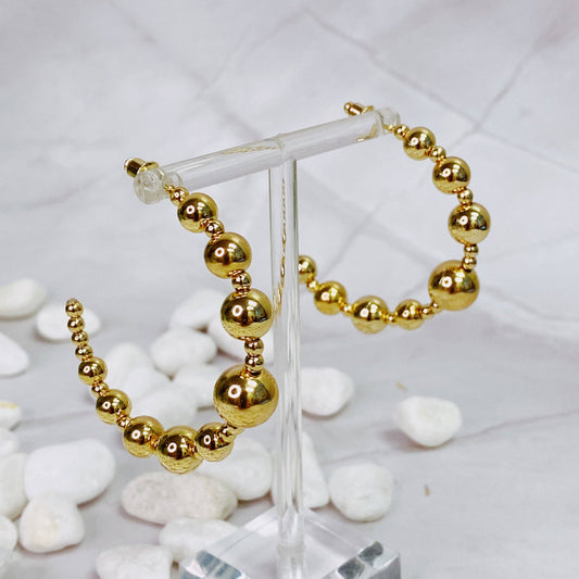 Golden Ball Hoop Earrings: Gold