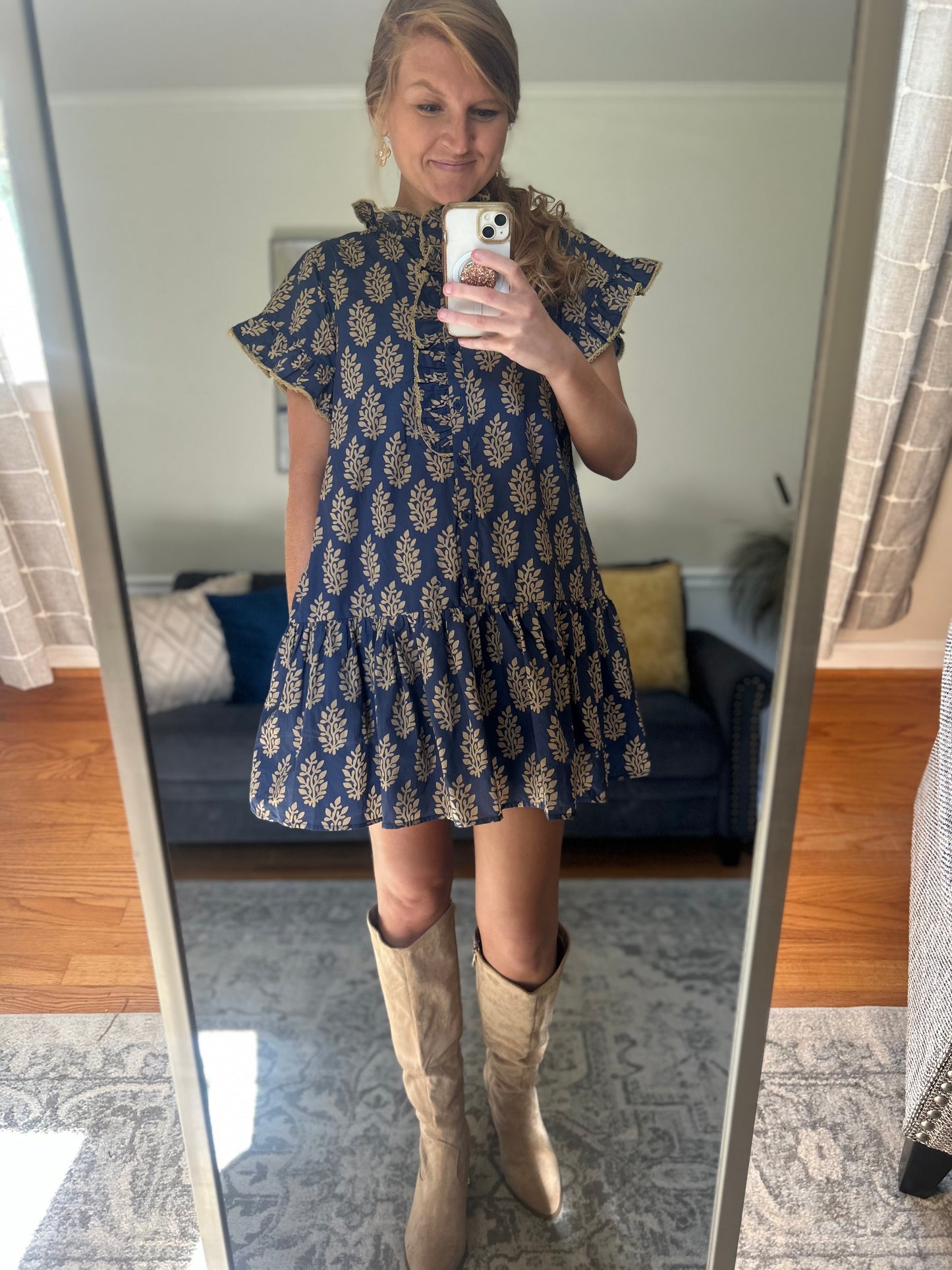 Goldenleaf Block Print Mini Dress