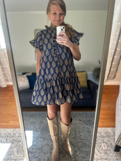 Goldenleaf Block Print Mini Dress