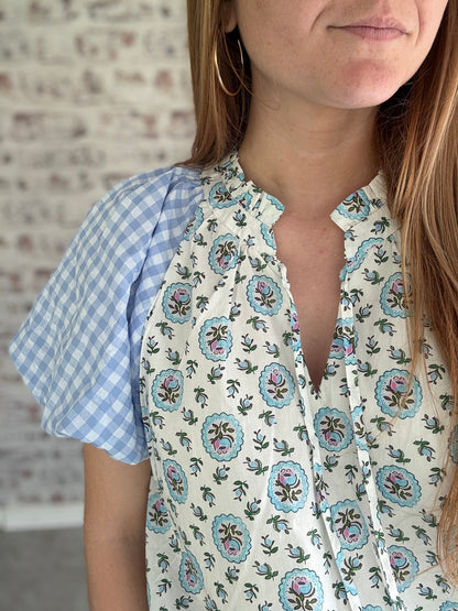 Annabella Gingham and Floral Top