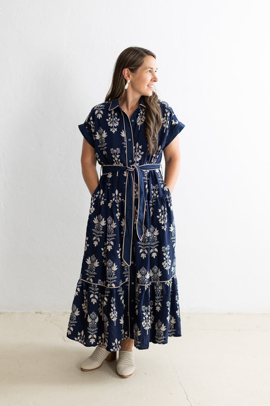 Ellison Row Botanical Collared Midi Dress