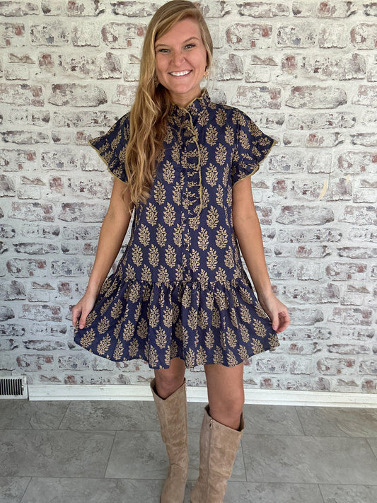 Goldenleaf Block Print Mini Dress