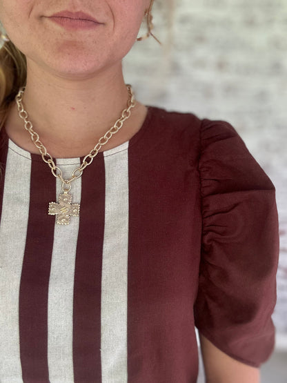Town & Country Puff Sleeve Blouse in Brown