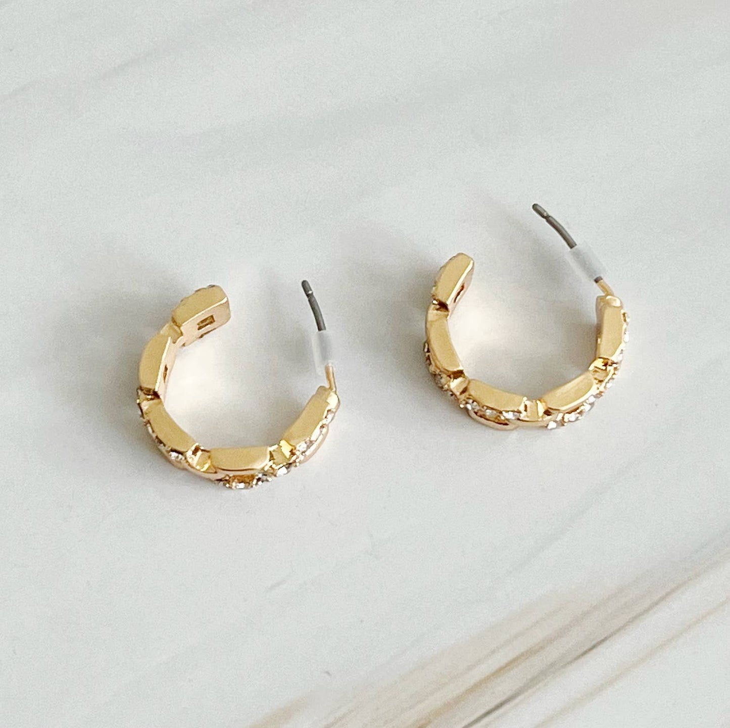 Pave Huggie Hoop Earrings: Gold