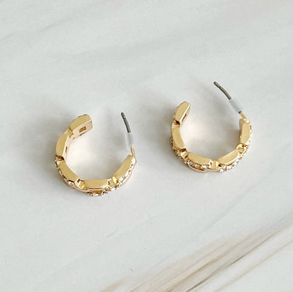 Pave Huggie Hoop Earrings: Gold