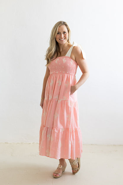 Pretty Whimsy Bow Smocked Midi Dress