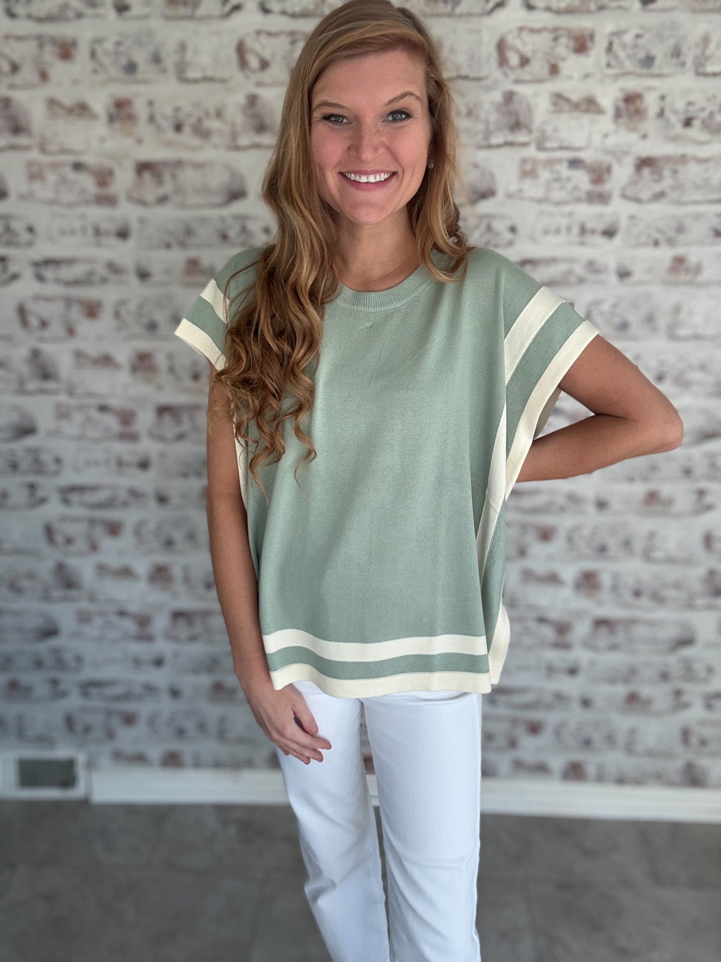 Stripe and Ease Contrast Top in Mint