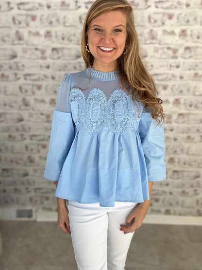 Astoria Lace Blouse in Blue