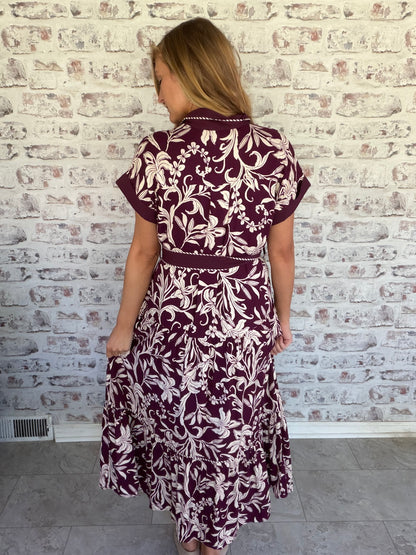 Novel Idea Collared Midi Dress in Plum