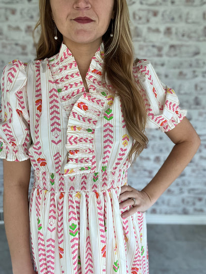 Minnie Ruffle Collar Midi Dress