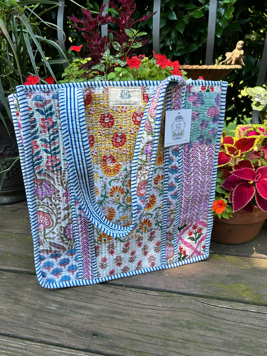 Patchwork Postcard Quilted Tote
