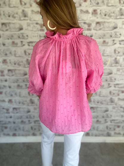 Sunday Stroll Ruffle Collared Blouse in Pink