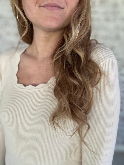 Everyday Joy Scalloped Neck Top